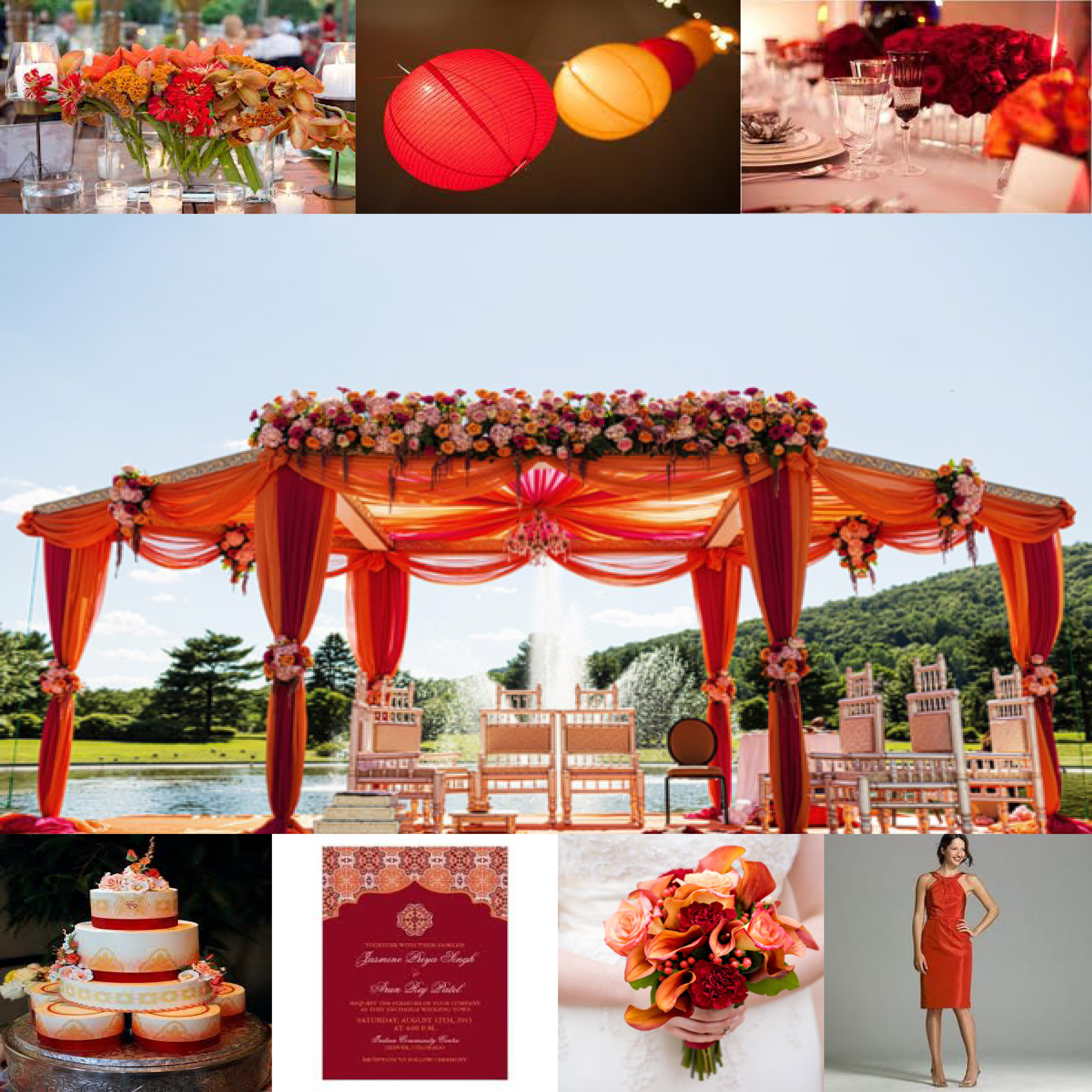 red and orange wedding inspiration board
